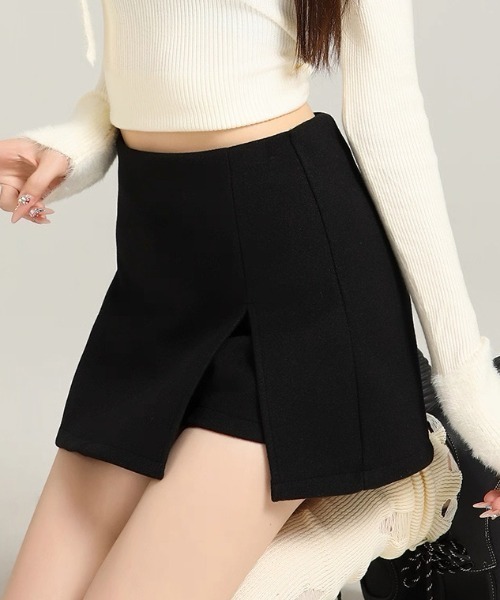 ampm（エーエムピーエム）の「ツイード調 ミニスカパン/ショート丈ボトムス（スカート・レディース・グレー/ブラック・L/M）」の2枚目の写真