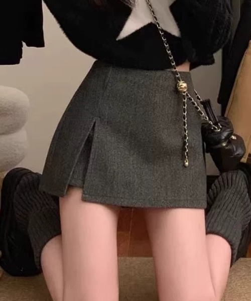 ampm（エーエムピーエム）の「ツイード調 ミニスカパン/ショート丈ボトムス（スカート・レディース・グレー/ブラック・L/M）」の8枚目の写真