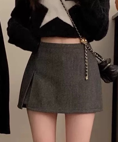 ampm（エーエムピーエム）の「ツイード調 ミニスカパン/ショート丈ボトムス（スカート・レディース・グレー/ブラック・L/M）」の4枚目の写真