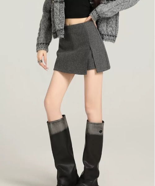ampm（エーエムピーエム）の「ツイード調 ミニスカパン/ショート丈ボトムス（スカート・レディース・グレー/ブラック・L/M）」の12枚目の写真