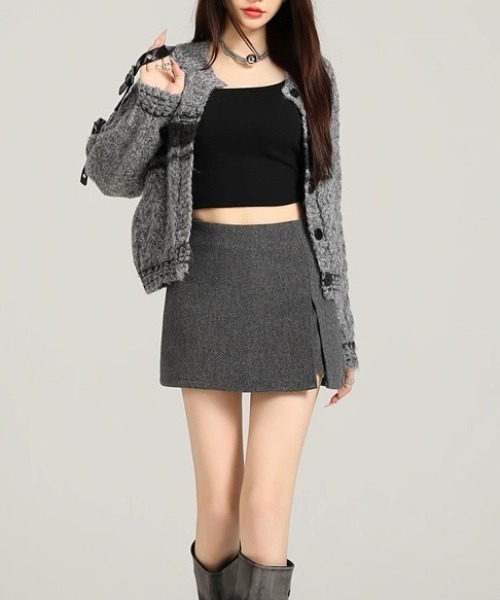 ampm（エーエムピーエム）の「ツイード調 ミニスカパン/ショート丈ボトムス（スカート・レディース・グレー/ブラック・L/M）」の15枚目の写真