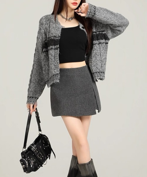 ampm（エーエムピーエム）の「ツイード調 ミニスカパン/ショート丈ボトムス（スカート・レディース・グレー/ブラック・L/M）」の16枚目の写真