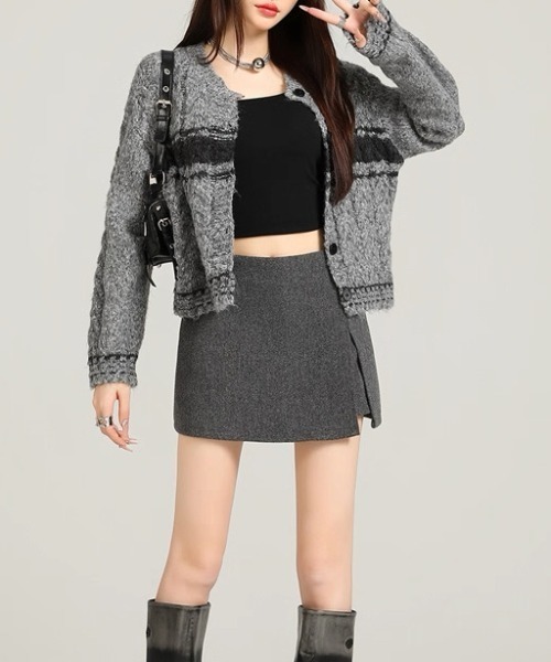 ampm（エーエムピーエム）の「ツイード調 ミニスカパン/ショート丈ボトムス（スカート・レディース・グレー/ブラック・L/M）」の13枚目の写真