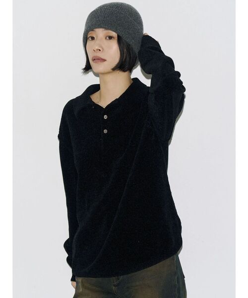 EMODA(エモダ)の「【VEQUM】VELOUR TEXTURE KNIT POLO(ニット/セーター・レディース・ブラック/グレー/ブルー・FREE)」の2枚目の写真
