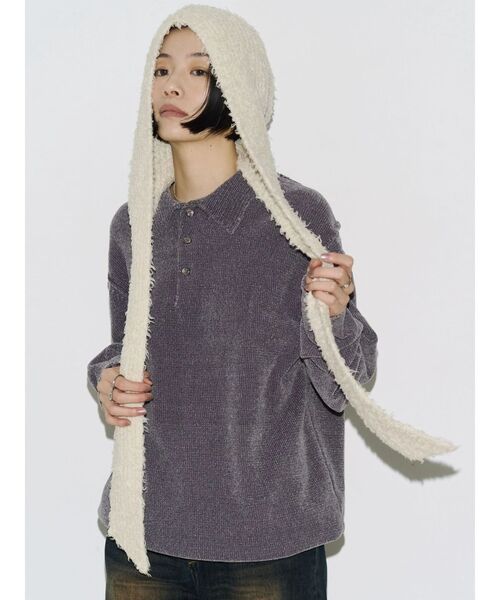 EMODA(エモダ)の「【VEQUM】VELOUR TEXTURE KNIT POLO(ニット/セーター・レディース・ブラック/グレー/ブルー・FREE)」の5枚目の写真