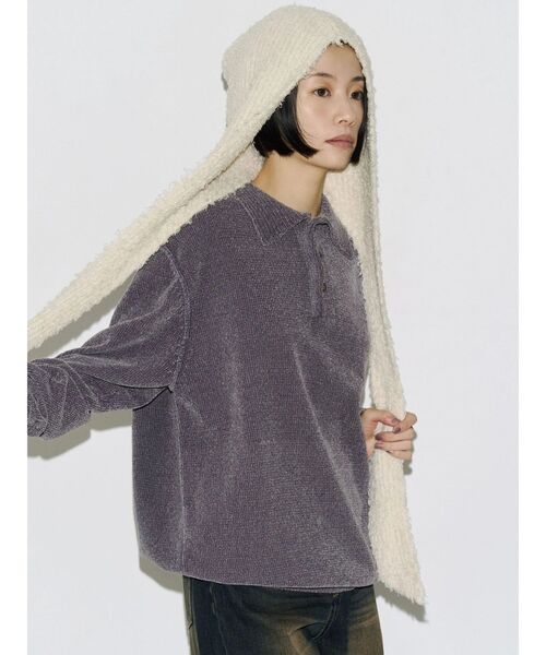 EMODA(エモダ)の「【VEQUM】VELOUR TEXTURE KNIT POLO(ニット/セーター・レディース・ブラック/グレー/ブルー・FREE)」の6枚目の写真