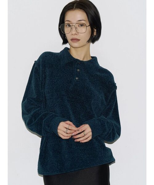 EMODA(エモダ)の「【VEQUM】VELOUR TEXTURE KNIT POLO(ニット/セーター・レディース・ブラック/グレー/ブルー・FREE)」の10枚目の写真