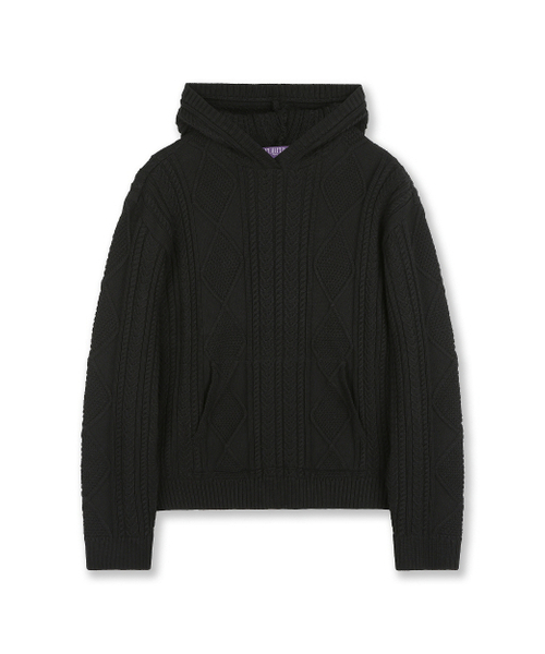 FISHERMAN CABLE KNIT HOODIE чёрный