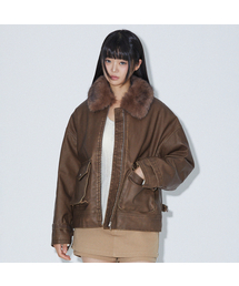 LALAFOX（ララフォックス）の「NECK FUR  OVERSIZED FAKE LEATHER JACKET BROWN BQ4MJ001（デニムジャケット）」