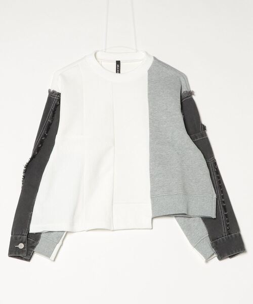 AULA AILA(アウラアイラ)の「AULA AILA(アウラ アイラ)別注DENIM COMBINATION PULLOVER(Tシャツ/カットソー・レディース・ブラック/ホワイト・F)」の2枚目の写真