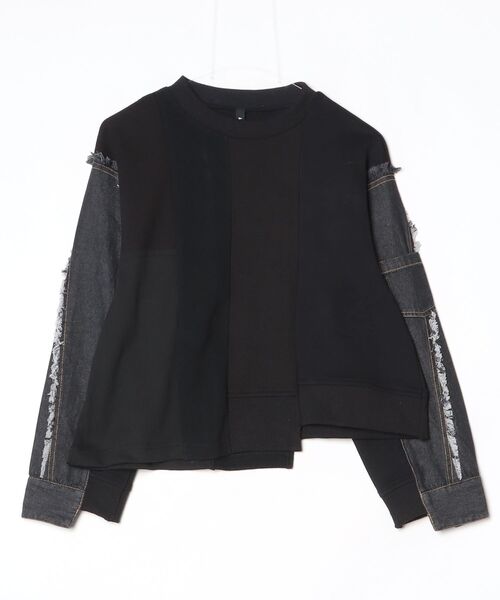 AULA AILA(アウラアイラ)の「AULA AILA(アウラ アイラ)別注DENIM COMBINATION PULLOVER(Tシャツ/カットソー・レディース・ブラック/ホワイト・F)」の1枚目の写真