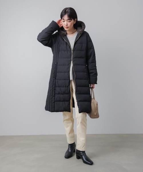 Bou Jeloud(ブージュルード)の「高密度タックロングダウン(ダウンジャケット/コート・レディース・モカ/ブラック・38)」の20枚目の写真