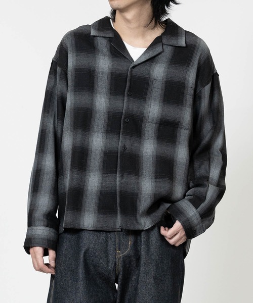 JOHN'S CLOSET（ジョンズクローゼット）の「【a】オンブレチェック ボックスシルエット オープンカラーシャツ（シャツ/ブラウス・メンズ・ブラック/ブルー/ホワイト・MEDIUM/LARGE）」の18枚目の写真