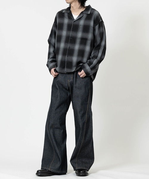 JOHN'S CLOSET（ジョンズクローゼット）の「【a】オンブレチェック ボックスシルエット オープンカラーシャツ（シャツ/ブラウス・メンズ・ブラック/ブルー/ホワイト・MEDIUM/LARGE）」の22枚目の写真