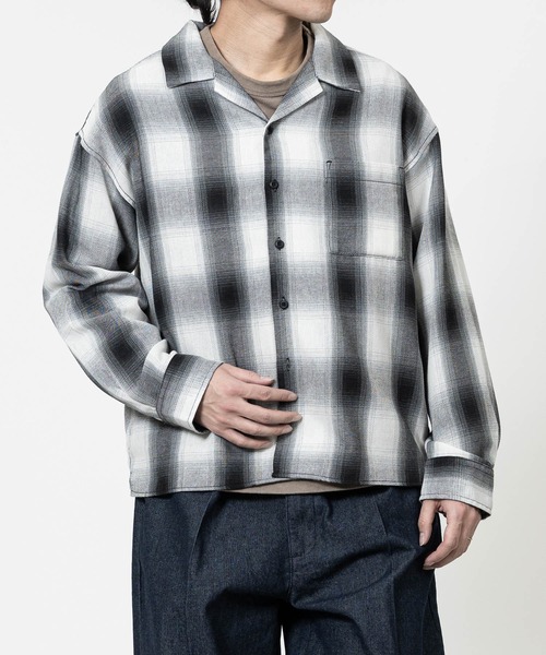 JOHN'S CLOSET（ジョンズクローゼット）の「【a】オンブレチェック ボックスシルエット オープンカラーシャツ（シャツ/ブラウス・メンズ・ブラック/ブルー/ホワイト・MEDIUM/LARGE）」の12枚目の写真