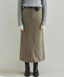 Jacquard Wool Long Skirt (Khaki)