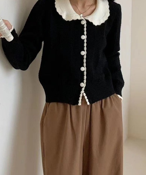 meJane(ミージェーン)の「鹿の子編み 配色ニットカーディガン(カーディガン/ボレロ・レディース・ワインレッド/ライトベージュ/ブラック/オフホワイト・FREE)」の1枚目の写真
