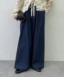 nissen（ニッセン）の「【低身長 高身長サイズ有】柔らかワイドイージーデニムパンツ(Petitjo slattgir)（デニムパンツ）」