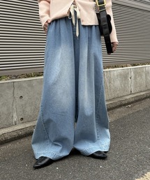 nissen（ニッセン）の「【低身長 高身長サイズ有】柔らかワイドイージーデニムパンツ(Petitjo slattgir)（デニムパンツ）」