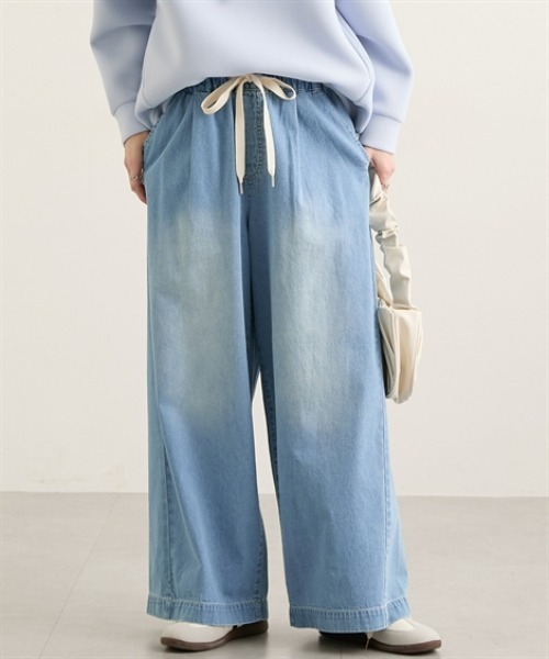 nissen（ニッセン）の「【低身長/高身長サイズ有】柔らかワイドイージーデニムパンツ（Petitjo/slattgir）（デニムパンツ・レディース・ブルー系/ネイビー系・3L/LL/L/M/T5L/T4L/T3L/TLL/TL/TM/PL/PM/PS/PSS）」の3枚目の写真