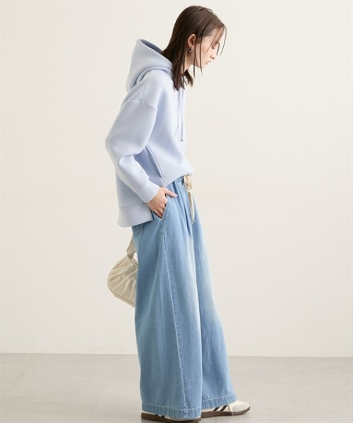 nissen（ニッセン）の「【低身長/高身長サイズ有】柔らかワイドイージーデニムパンツ（Petitjo/slattgir）（デニムパンツ・レディース・ブルー系/ネイビー系・3L/LL/L/M/T5L/T4L/T3L/TLL/TL/TM/PL/PM/PS/PSS）」の5枚目の写真