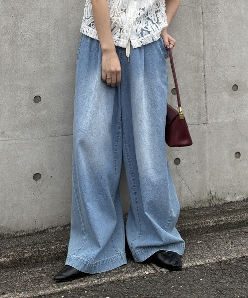 nissen（ニッセン）の「【低身長/高身長サイズ有】柔らかワイドイージーデニムパンツ（Petitjo/slattgir）（デニムパンツ・レディース・ブルー系/ネイビー系/グレー系・3L/LL/L/M/T5L/T4L/T3L/TLL/TL/TM/PL/PM/PS/PSS）」の5枚目の写真