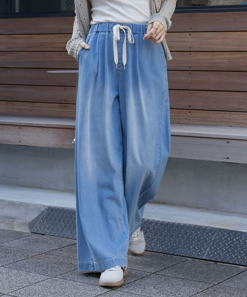 nissen（ニッセン）の「【低身長/高身長サイズ有】柔らかワイドイージーデニムパンツ（Petitjo/slattgir）（デニムパンツ・レディース・ブルー系/ネイビー系・3L/LL/L/M/T5L/T4L/T3L/TLL/TL/TM/PL/PM/PS/PSS）」の12枚目の写真