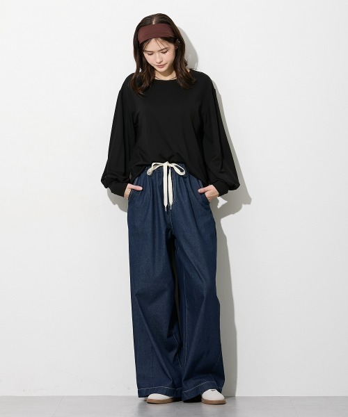 nissen（ニッセン）の「【低身長/高身長サイズ有】柔らかワイドイージーデニムパンツ（Petitjo/slattgir）（デニムパンツ・レディース・ブルー系/ネイビー系・3L/LL/L/M/T5L/T4L/T3L/TLL/TL/TM/PL/PM/PS/PSS）」の15枚目の写真