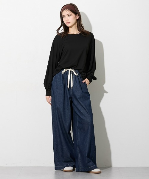 nissen（ニッセン）の「【低身長/高身長サイズ有】柔らかワイドイージーデニムパンツ（Petitjo/slattgir）（デニムパンツ・レディース・ブルー系/ネイビー系・3L/LL/L/M/T5L/T4L/T3L/TLL/TL/TM/PL/PM/PS/PSS）」の16枚目の写真