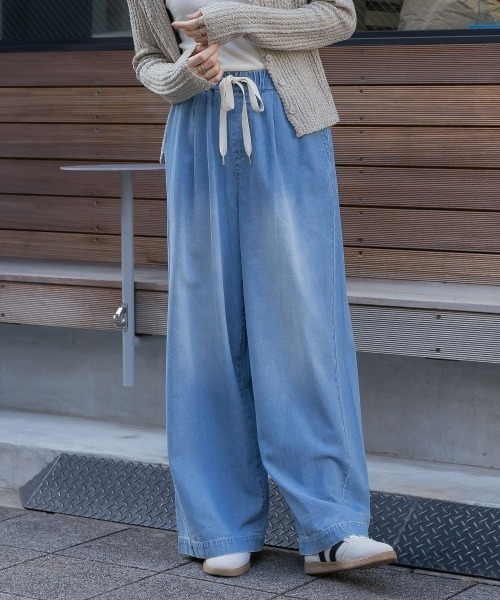 nissen（ニッセン）の「【低身長/高身長サイズ有】柔らかワイドイージーデニムパンツ（Petitjo/slattgir）（デニムパンツ・レディース・ブルー系/ネイビー系・3L/LL/L/M/T5L/T4L/T3L/TLL/TL/TM/PL/PM/PS/PSS）」の7枚目の写真