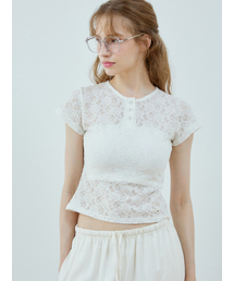 HHIPS（ダブルヒップス）の「レース半袖Tシャツ（アイボリー）（Tシャツ/カットソー）」