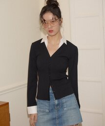Shirt Detail Cardigan_ Black