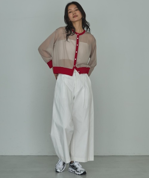 Doux archives（ドゥアルシーヴ）の「【ZOZO限定】バイカラーシアーカーディガン（カーディガン/ボレロ・レディース・ブラック/ベージュ/ブラウン・FREE）」の5枚目の写真