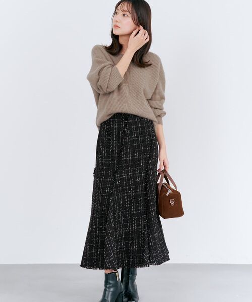COHINA(コヒナ)の「チェックツイードアシメマーメイドスカート 【低身長・小柄女性】(スカート・レディース・ブラック/ホワイト・S-Regular/XS-Regular/S-Short/XS-Short)」の9枚目の写真