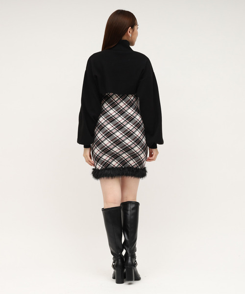 ROYAL PARTY（ロイヤルパーティー）の「チェックレイヤードヘムファーニットミニワンピース（ワンピース・レディース・ブラック/モカ/グレー・FREE）」の6枚目の写真