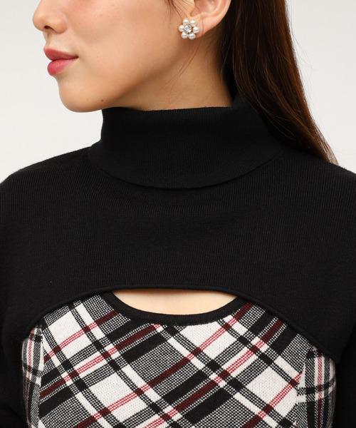 ROYAL PARTY（ロイヤルパーティー）の「チェックレイヤードヘムファーニットミニワンピース（ワンピース・レディース・ブラック/モカ/グレー・FREE）」の7枚目の写真