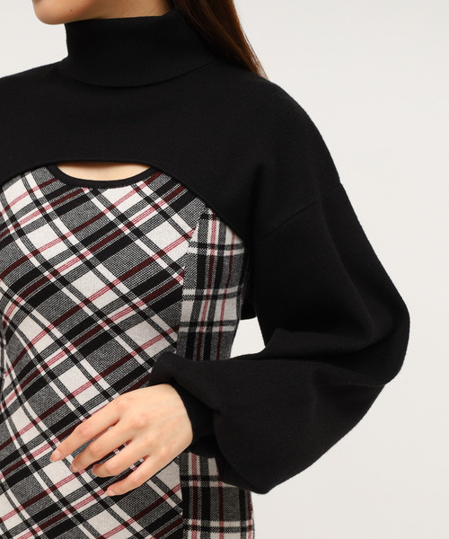 ROYAL PARTY（ロイヤルパーティー）の「チェックレイヤードヘムファーニットミニワンピース（ワンピース・レディース・ブラック/モカ/グレー・FREE）」の8枚目の写真