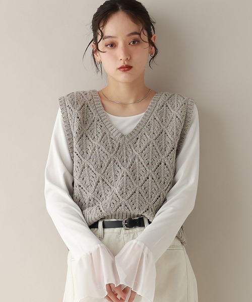 RAGEBLUE（レイジブルー）の「ダイヤ柄ニットベスト（ベスト・レディース・ネイビー/ライトグレー・FREE）」の2枚目の写真