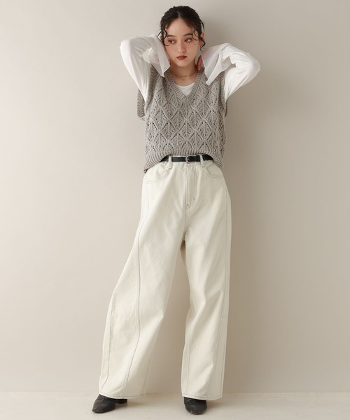 RAGEBLUE（レイジブルー）の「ダイヤ柄ニットベスト（ベスト・レディース・ネイビー/ライトグレー・FREE）」の4枚目の写真