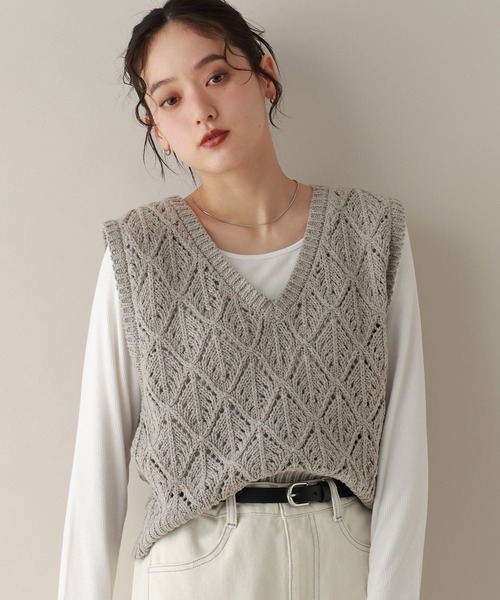 RAGEBLUE（レイジブルー）の「ダイヤ柄ニットベスト（ベスト・レディース・ネイビー/ライトグレー・FREE）」の5枚目の写真