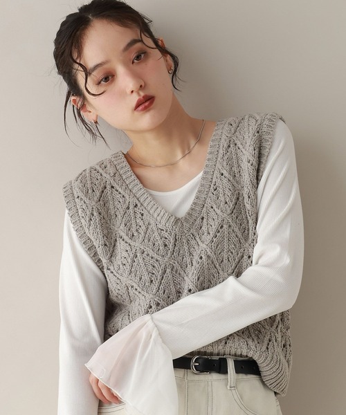 RAGEBLUE（レイジブルー）の「ダイヤ柄ニットベスト（ベスト・レディース・ネイビー/ライトグレー・FREE）」の6枚目の写真