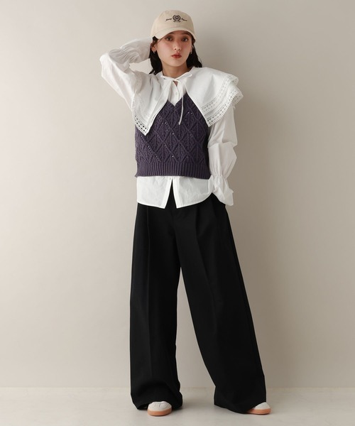 RAGEBLUE（レイジブルー）の「ダイヤ柄ニットベスト（ベスト・レディース・ネイビー/ライトグレー・FREE）」の9枚目の写真