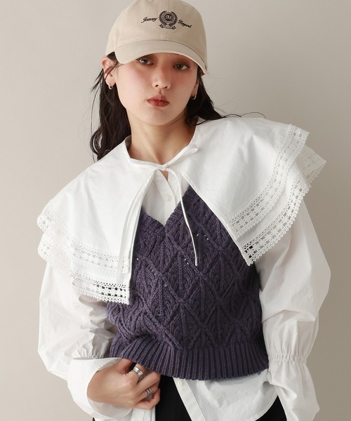 RAGEBLUE（レイジブルー）の「ダイヤ柄ニットベスト（ベスト・レディース・ネイビー/ライトグレー・FREE）」の11枚目の写真