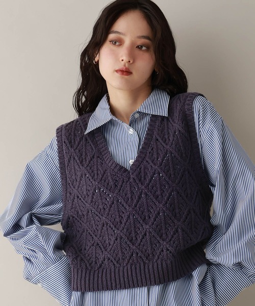 RAGEBLUE（レイジブルー）の「ダイヤ柄ニットベスト（ベスト・レディース・ネイビー/ライトグレー・FREE）」の15枚目の写真