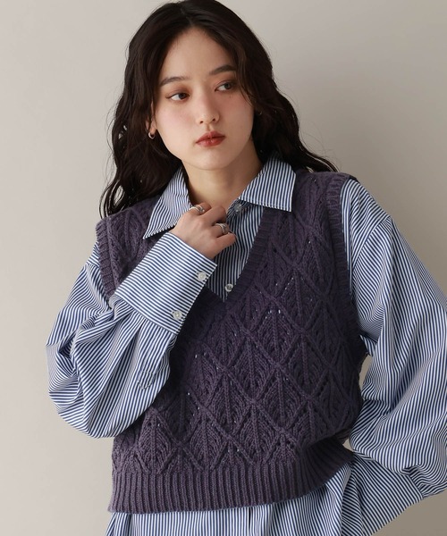 RAGEBLUE（レイジブルー）の「ダイヤ柄ニットベスト（ベスト・レディース・ネイビー/ライトグレー・FREE）」の16枚目の写真