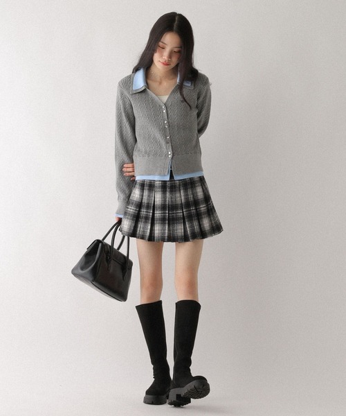 Heather（ヘザー）の「ダブルカラーケーブルニット　636792（ニット/セーター・レディース・グレー/ベージュ/ネイビー・FREE）」の4枚目の写真