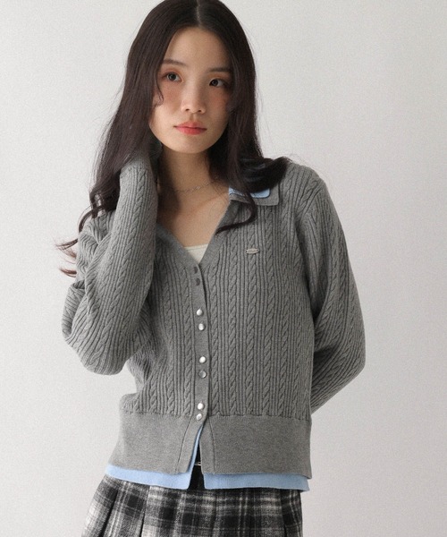ダブルカラーケーブルニット 636792（ニット/セーター）｜Heather