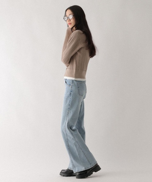 Heather（ヘザー）の「ダブルカラーケーブルニット　636792（ニット/セーター・レディース・グレー/ベージュ/ネイビー・FREE）」の22枚目の写真