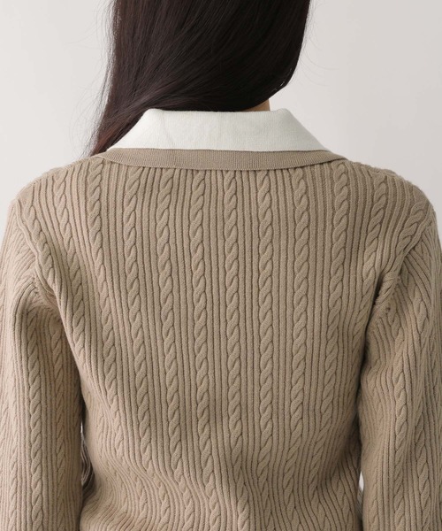 Heather（ヘザー）の「ダブルカラーケーブルニット　636792（ニット/セーター・レディース・グレー/ベージュ/ネイビー・FREE）」の14枚目の写真