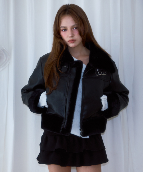 ムートンコート Black mustang Crop Leather Mustang [Black]（ムートンコート）｜ROSEFRANTZ（ロゼ